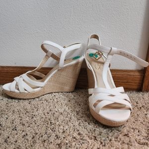 White strappy wedges